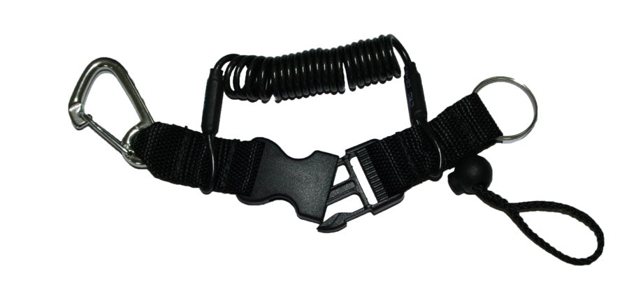 XS Scuba 130cm Coiled Lanyard with Stainless Steel Snap Clip/Split Ring
