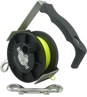 Highland Reel Yellow Line ca 48 m w. SS Double Ender & Bolt Snap